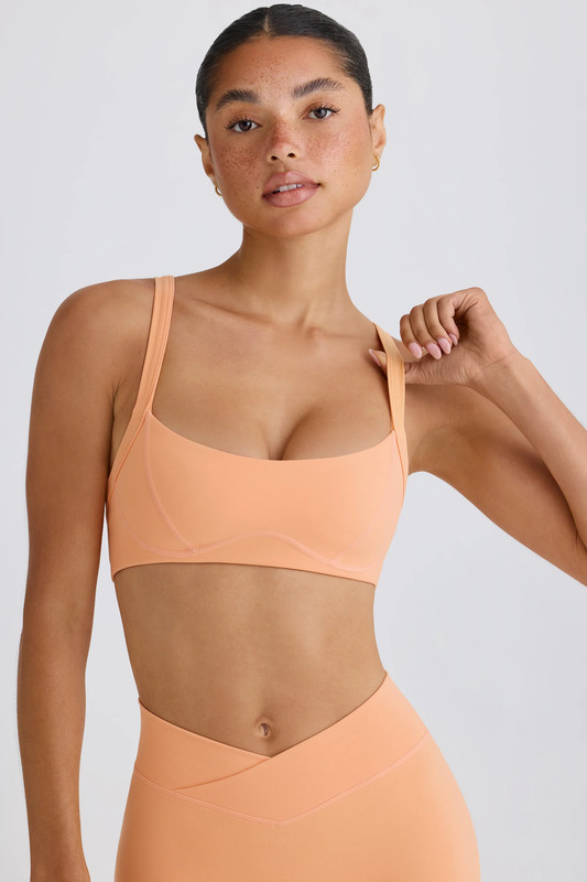 Soft Active Contrast-Trim Sports Bra in Peach - UK Size:L